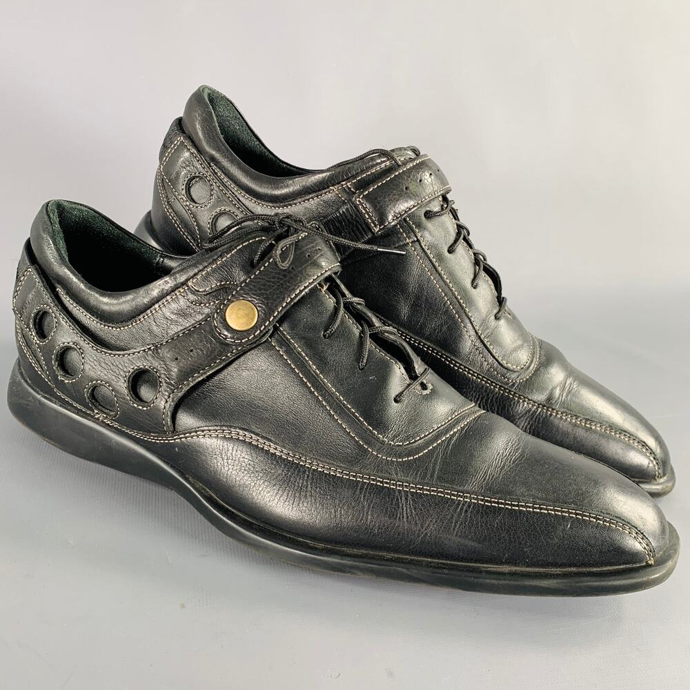 COLE HAAN Size 9.5 Black Contrast Stitch Leather Lace-Up Shoes
